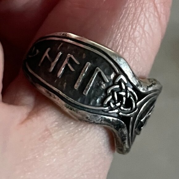 Hail Odin Viking Valknut Norse rune ring recycled sterling silver fantasy 6.5 - Picture 2 of 7